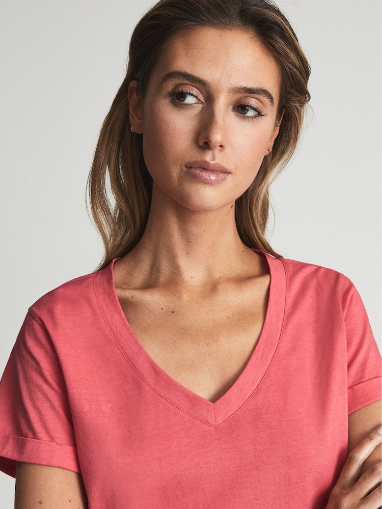 Reiss Coral Luana Cotton-Jersey V-Neck T-Shirt - Image 5 of 5