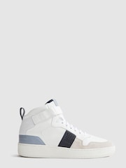 Reiss White/Blue Mix Aira High Top Leather Trainers - Image 1 of 7