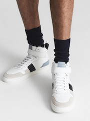 Reiss White/Blue Mix Aira High Top Leather Trainers - Image 2 of 7