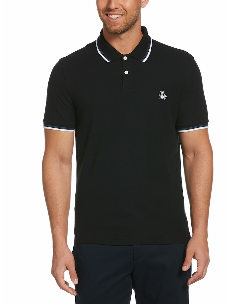 Schwarz - Original Penguin Polo-Shirt mit Zierstreifen - Bild 1 von 3