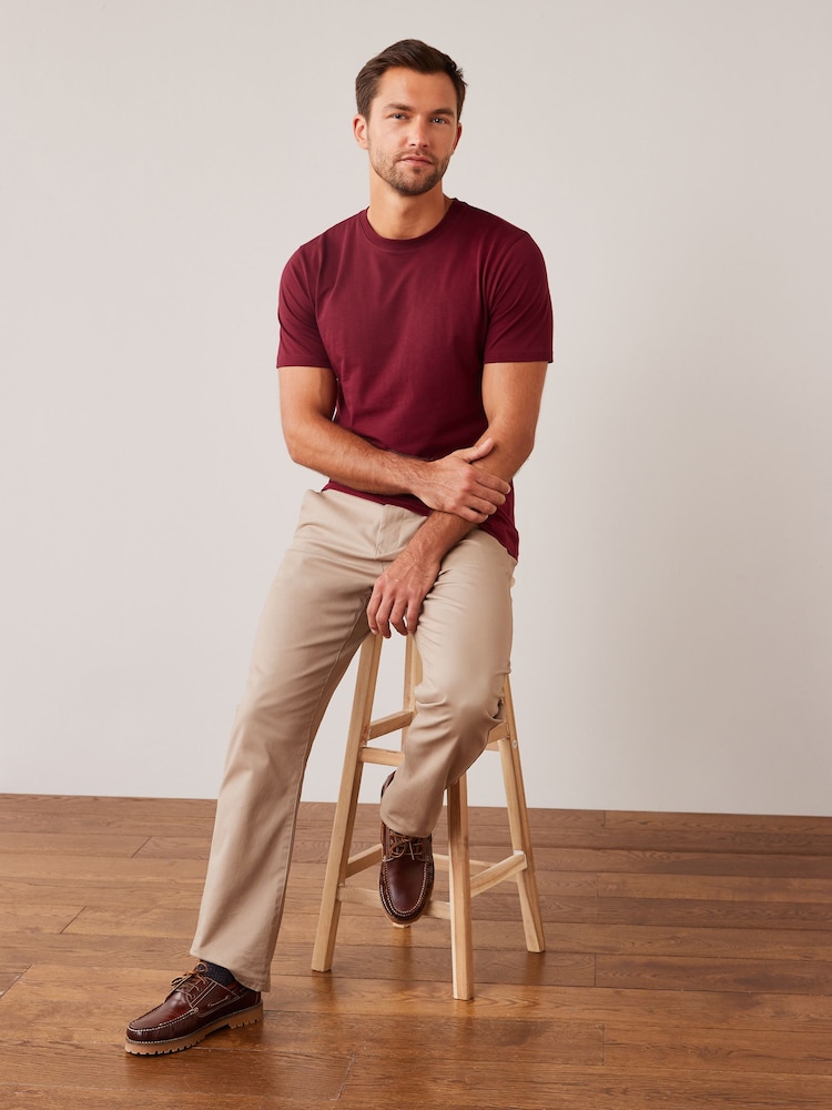 Rouge bordeaux - Slim Fit (Slim Fit) - T-shirt Essential Col rond en coton - Image 3 of 5