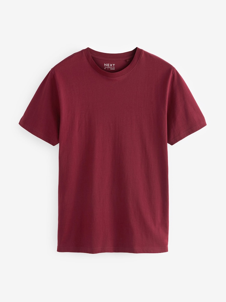 Red Burgundy Slim Fit Essential Crew Neck Cotton T-Shirt - Image 5 of 5