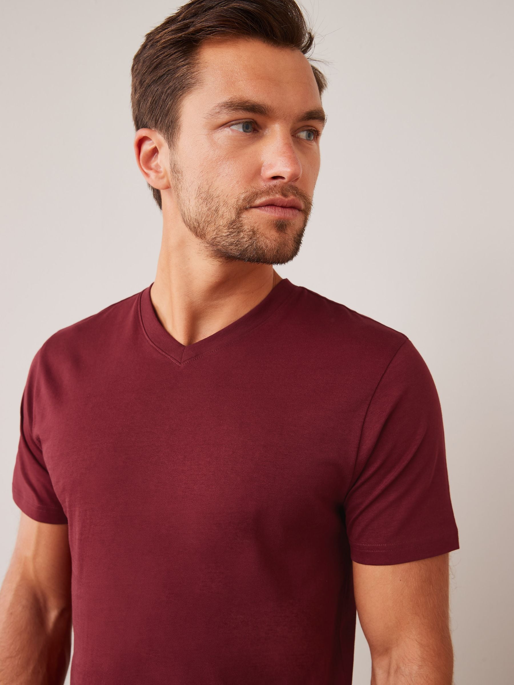 Buy Burgundy Red Regular Fit Essential V-Neck T-Shirt from