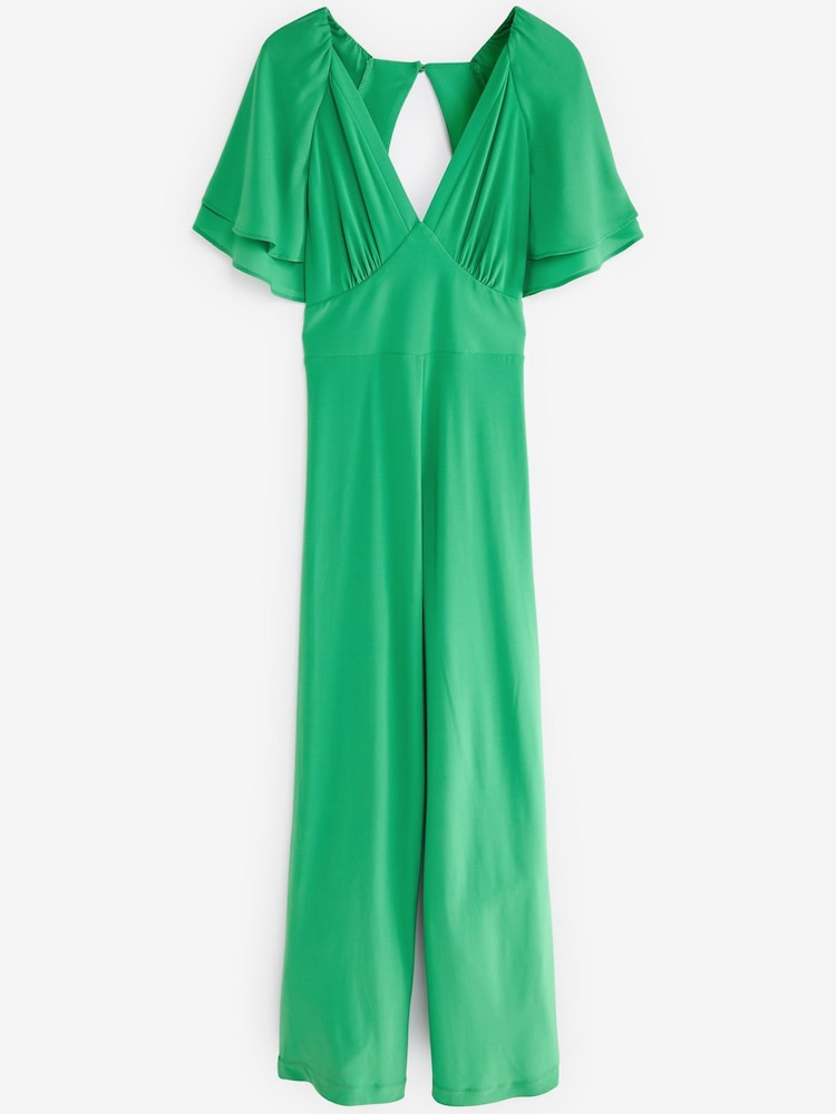 Green Flute Sleeve V-Neck Jumpsuit - Image 2 of 2