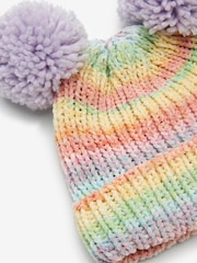 Rainbow Stripe Double Pom Pom Beanie Hat (3mths-6yrs) - Image 2 of 2
