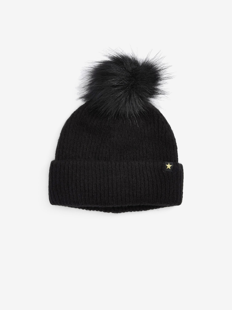 Black Pom Pom Beanie Hat (3-16yrs) - Image 2 of 3