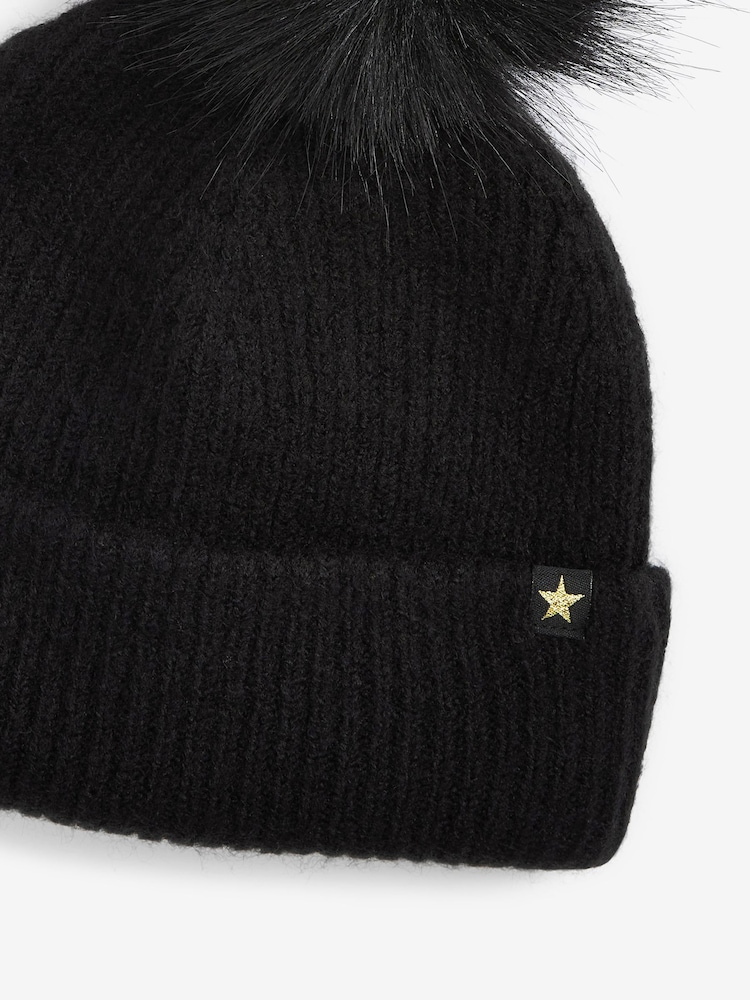 Black Pom Pom Beanie Hat (3-16yrs) - Image 3 of 3
