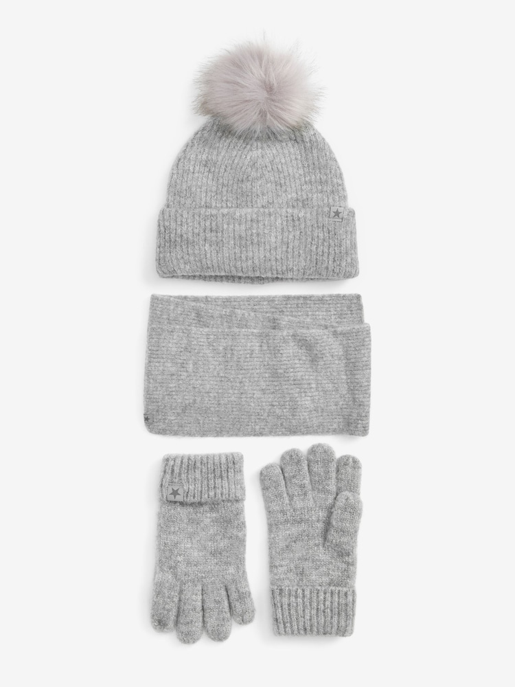 Grey Soft Ribbed Hat, Gloves And Scarf Set (3-16yrs) - Image 1 of 5