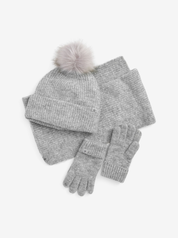 Grey Soft Ribbed Hat, Gloves And Scarf Set (3-16yrs) - Image 2 of 5