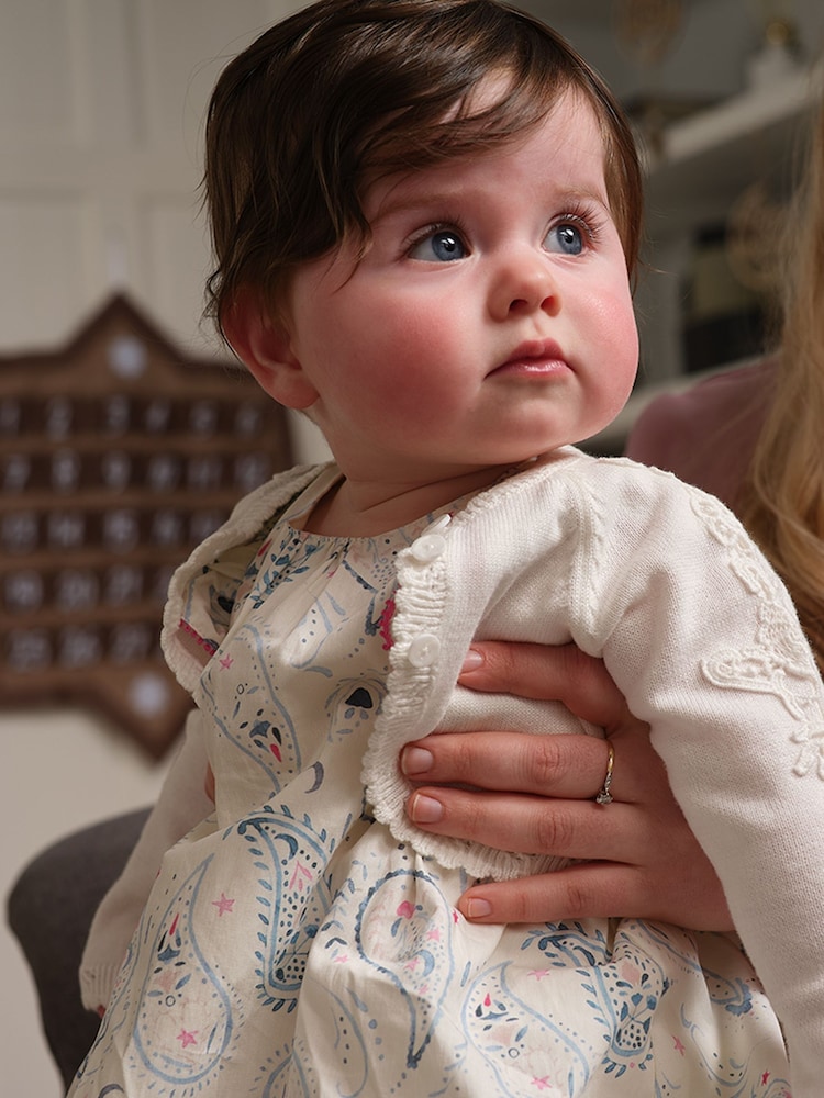 Mamas & Papas Baby White Shrug Occasion 100% Cotton Cardigan - Image 1 of 7