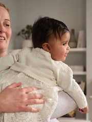 Mamas & Papas Baby White Shrug Occasion 100% Cotton Cardigan - Image 2 of 7