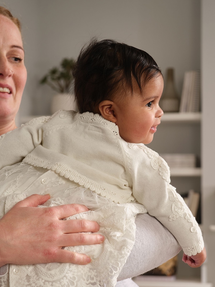 Mamas & Papas Baby White Shrug Occasion 100% Cotton Cardigan - Image 2 of 7