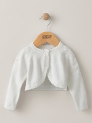 Mamas & Papas Baby White Shrug Occasion 100% Cotton Cardigan - Image 4 of 7