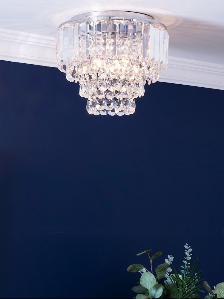 BHS Silver Paladina Crystal Flush Ceiling Fitting Ceiling Light - Image 1 of 5