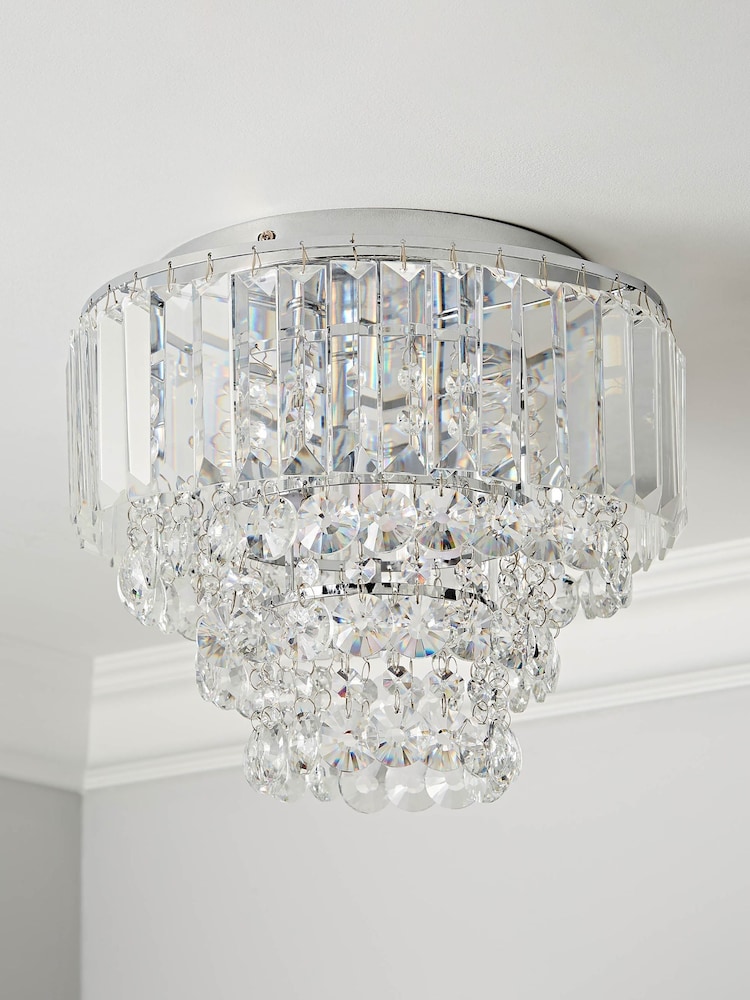 BHS Silver Paladina Crystal Flush Ceiling Fitting Ceiling Light - Image 2 of 5