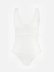 Accessorize White Ribbed Plunge Lexi Swimsuit - Image 3 of 4