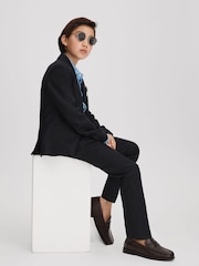 Reiss Navy Kin 4-9 yrs Slim Fit Linen Adjustable Trousers - Image 1 of 4