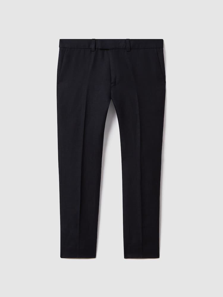 Reiss Navy Kin 4-9 yrs Slim Fit Linen Adjustable Trousers - Image 2 of 4