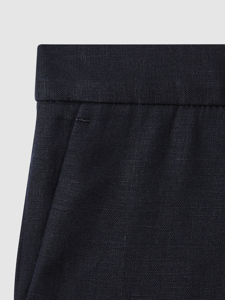 Reiss Navy Kin 4-9 yrs Slim Fit Linen Adjustable Trousers - Image 4 of 4