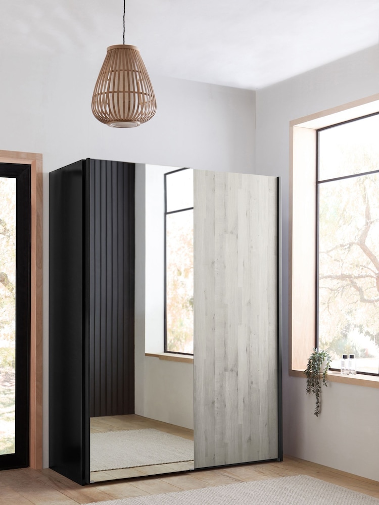 Grey Bronx Oak 1.5m Sliding Effect Semi Fitted Mirrored Wardrobe - Image 1 of 9