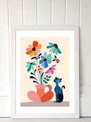 East End Prints Cream Cat and Daisy Print by Rachel Lee - Image 1 of 3