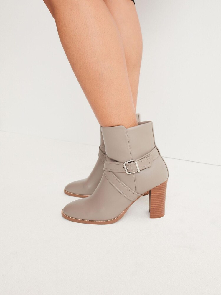 Grey Forever Comfort® Buckle Detail Heeled Ankle Boots - Image 1 of 6