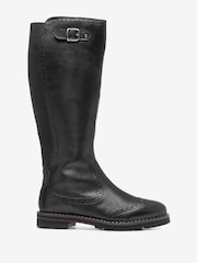 Black Extra Wide Fit Forever Comfort® Leather Brogue Detail Knee High Boots - Image 1 of 4