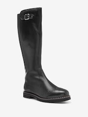 Black Extra Wide Fit Forever Comfort® Leather Brogue Detail Knee High Boots - Image 2 of 4
