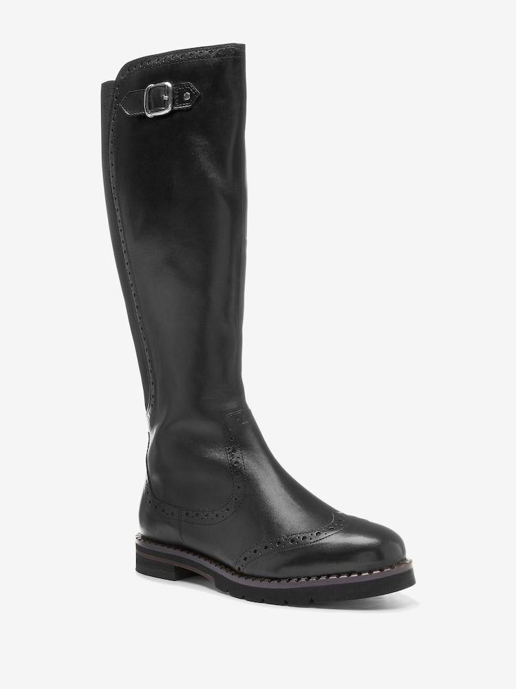 Black Extra Wide Fit Forever Comfort® Leather Brogue Detail Knee High Boots - Image 2 of 4