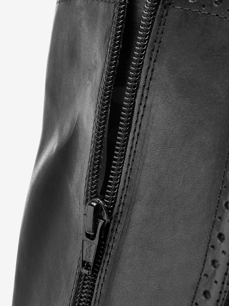 Black Extra Wide Fit Forever Comfort® Leather Brogue Detail Knee High Boots - Image 4 of 4