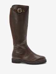 Chocolate Brown Extra Wide Fit Forever Comfort® Leather Brogue Detail Knee High Boots - Image 1 of 4
