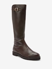 Chocolate Brown Extra Wide Fit Forever Comfort® Leather Brogue Detail Knee High Boots - Image 2 of 4