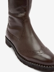Chocolate Brown Extra Wide Fit Forever Comfort® Leather Brogue Detail Knee High Boots - Image 3 of 4