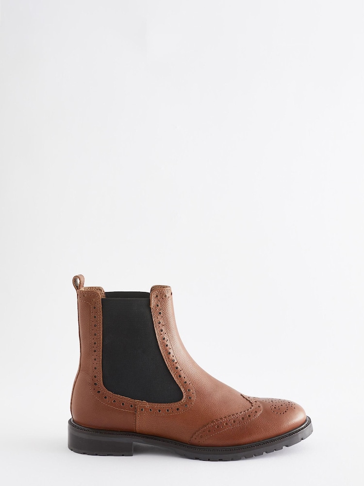 Tan Brown Forever Comfort® Brogue Leather Chelsea Boots - Image 1 of 5