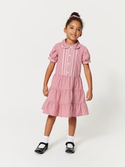 Clarks Red Clarks Gingham School Dress and Scrunchie Set - Image 1 of 10
