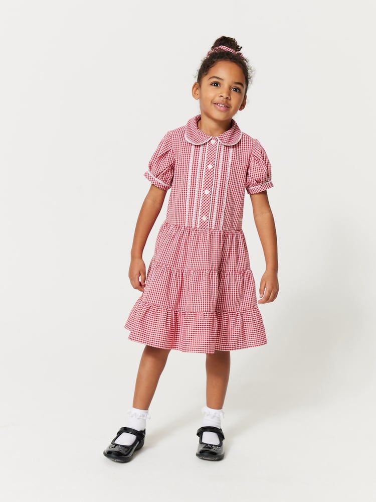 Clarks Red Clarks Gingham School Dress and Scrunchie Set - Image 1 of 10