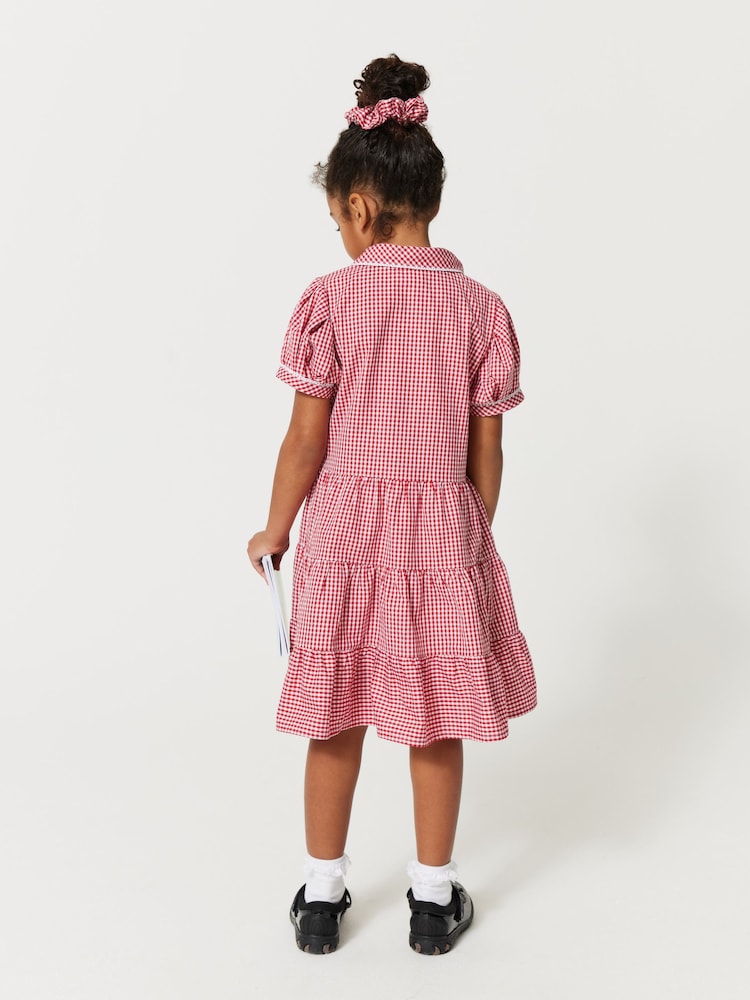 Clarks Red Clarks Gingham School Dress and Scrunchie Set - Image 2 of 10