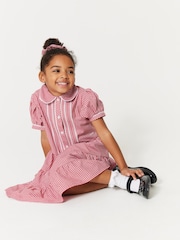 Clarks Red Clarks Gingham School Dress and Scrunchie Set - Image 4 of 10