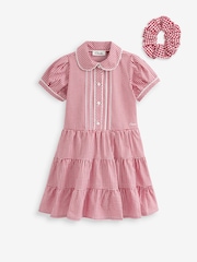 Clarks Red Clarks Gingham School Dress and Scrunchie Set - Image 6 of 10