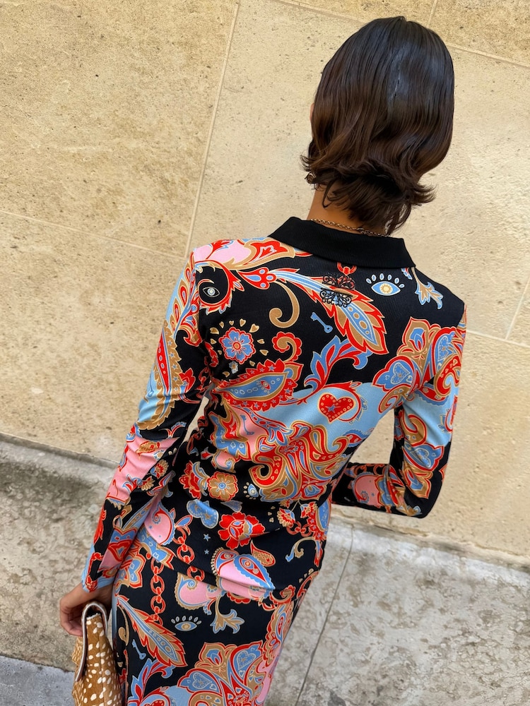 Never Fully Dressed Paisley Long Sleeve Polo T-Shirt Rib - Imagen 2 de 5