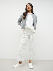 Ecru Ditsy Print Cropped Patch Pocket Jeans - Image 1 of 6