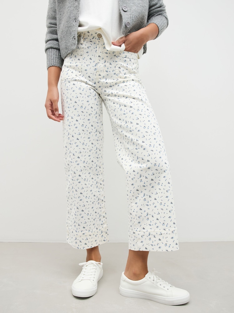 Ecru Ditsy Print Cropped Patch Pocket Jeans - Image 2 of 6 Ecru Ditsy Print Cropped Patch Pocket Jeans - Image 2 of 6