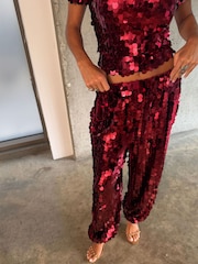 Never Fully Dressed Red Sequin Naomi Trousers - Image 1 of 7