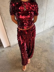 Never Fully Dressed Red Sequin Naomi Trousers - Image 2 of 7
