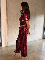 Never Fully Dressed Red Sequin Naomi Trousers - Image 3 of 7