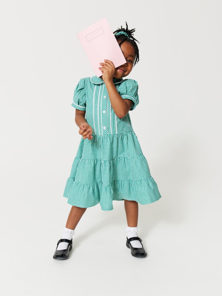 Clarks Green Clarks Gingham School Dress and Scrunchie Set - Image 1 of 10