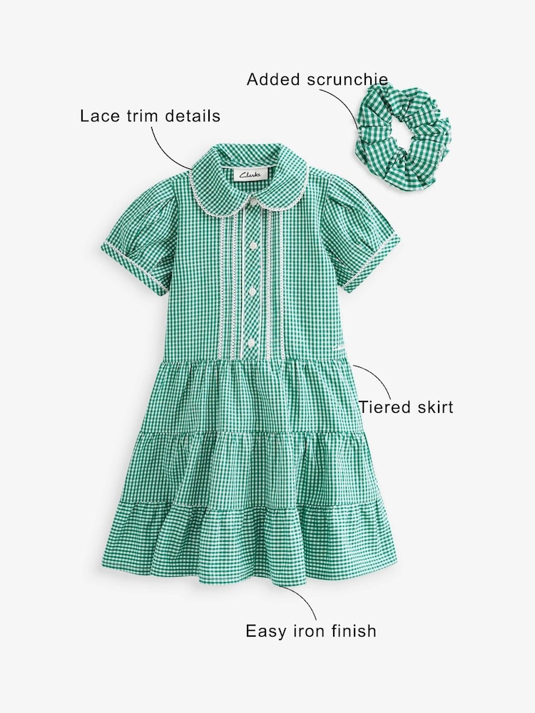 Clarks Green Clarks Gingham School Dress and Scrunchie Set - Image 10 of 10