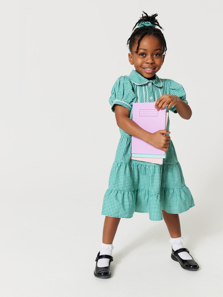 Clarks Green Clarks Gingham School Dress and Scrunchie Set - Image 2 of 10