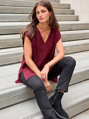 Berry Red V-Neck Cable Tank - Image 1 of 6