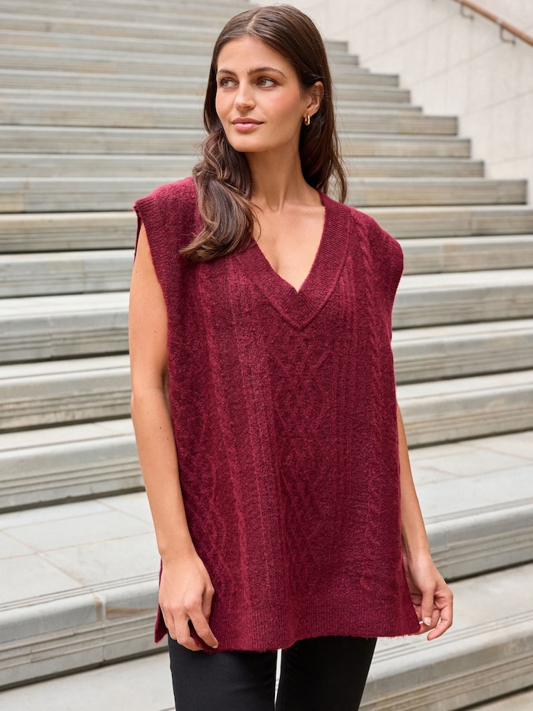 Berry Red V-Neck Cable Tank - Image 2 of 6